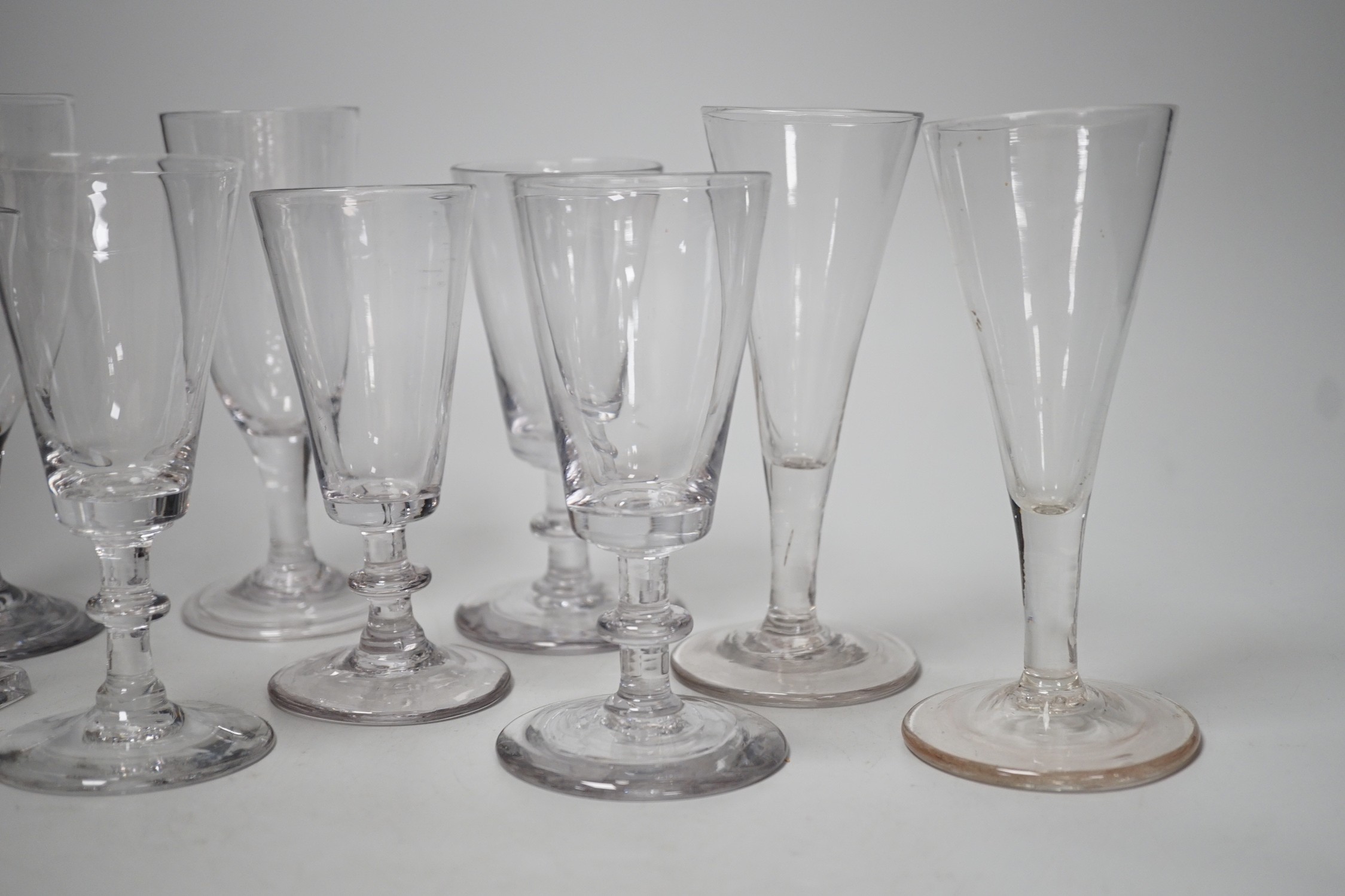 Nine various Georgian wine glasses. Tallest 15.5cm